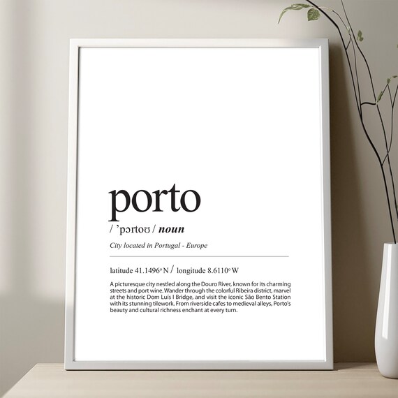 Porto City Definition Poster Print Travel Minimalist Art Portugal Wall Decor