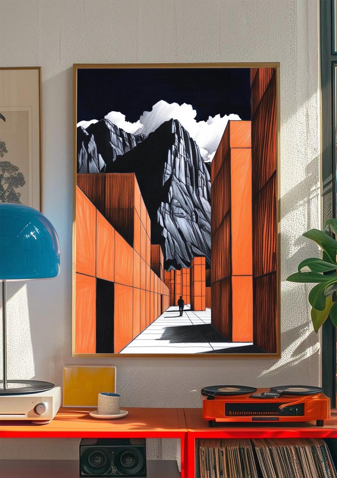 Surreal Mountain Modern Architecture, Vintage Print - Image 5