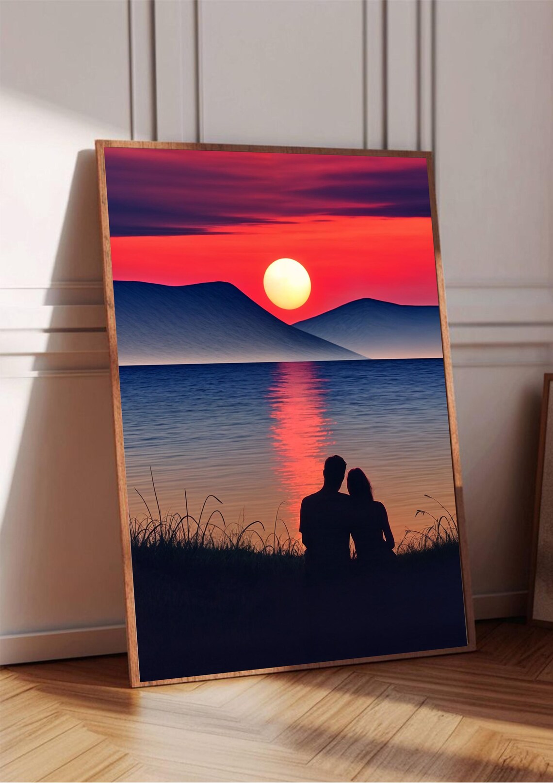 Romantic Sunset Couple Art, Vintage Scenic View - Image 4