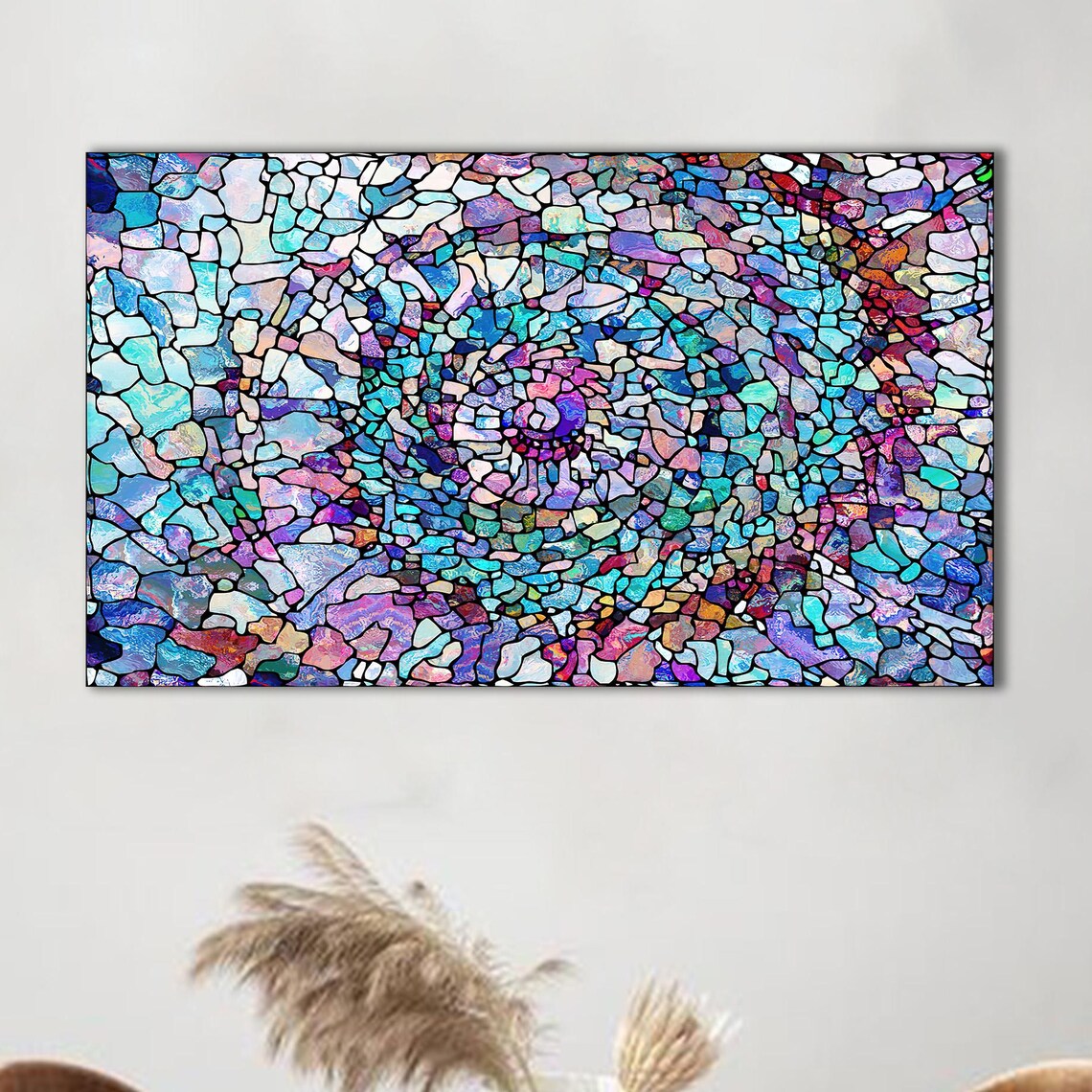 Abstract Mosaic Spiral, Stained Glass Style Art Print