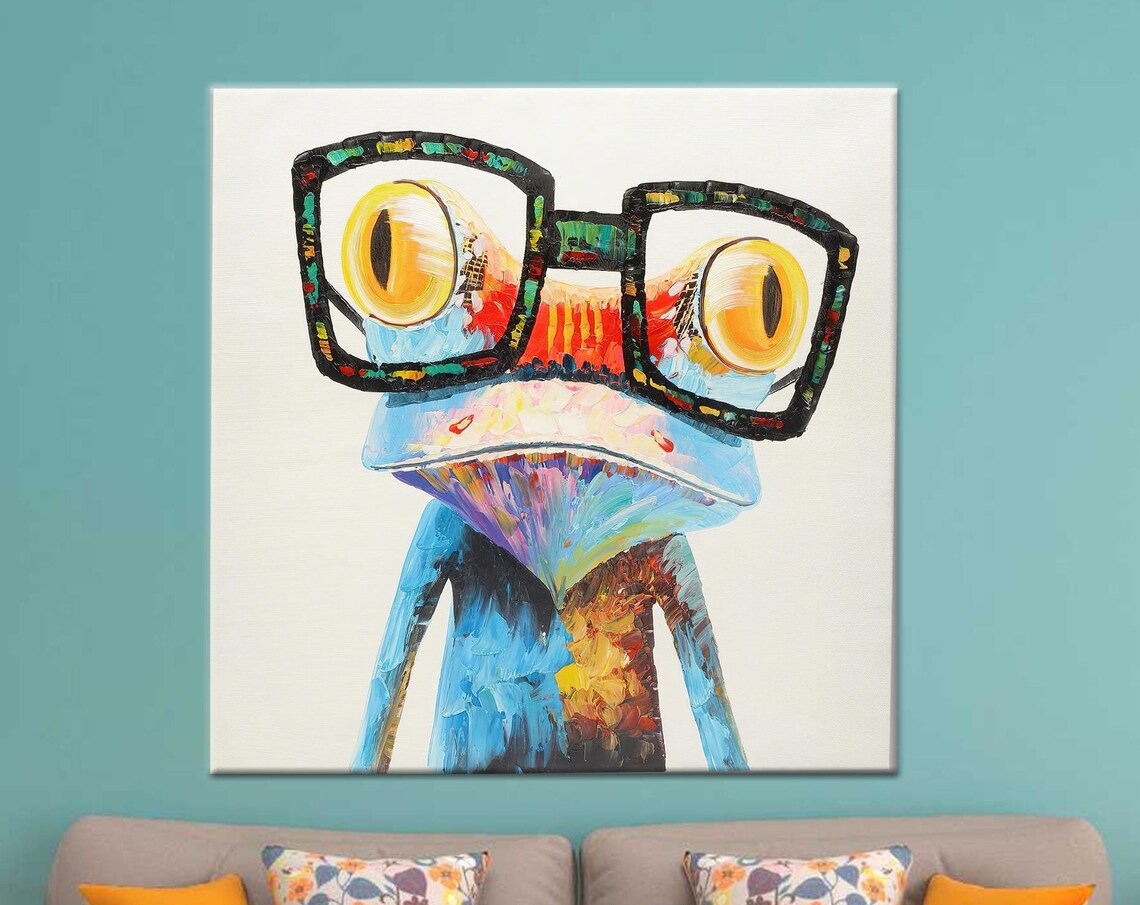 Colorful Frog With Glasses, Modern Art Print