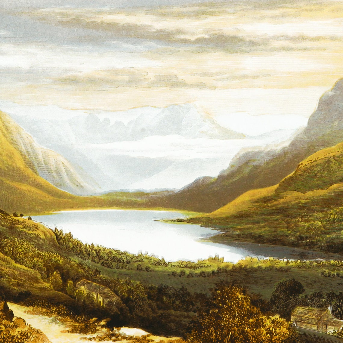 Vintage English Lake And Mountains Landscape Oil Painting 130 - Image 3