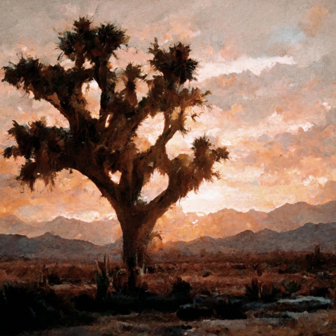 Joshua Tree National Park California Usa Vintage Landscape Oil Painting Warm Rustic Wall Art 61 - Image 3