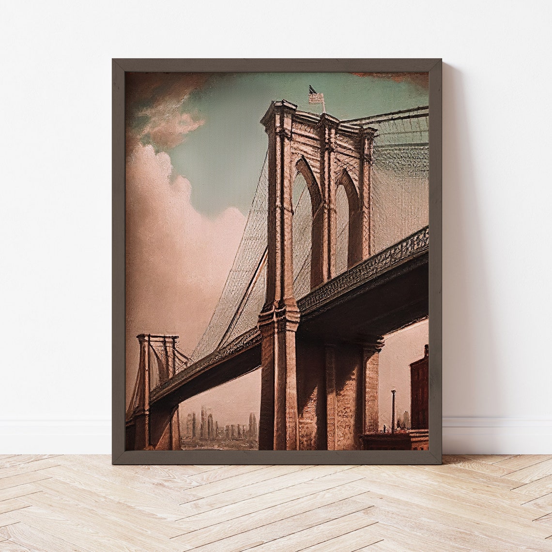 Brooklyn Bridge New York City Vintage Landscape Art Print - Image 2