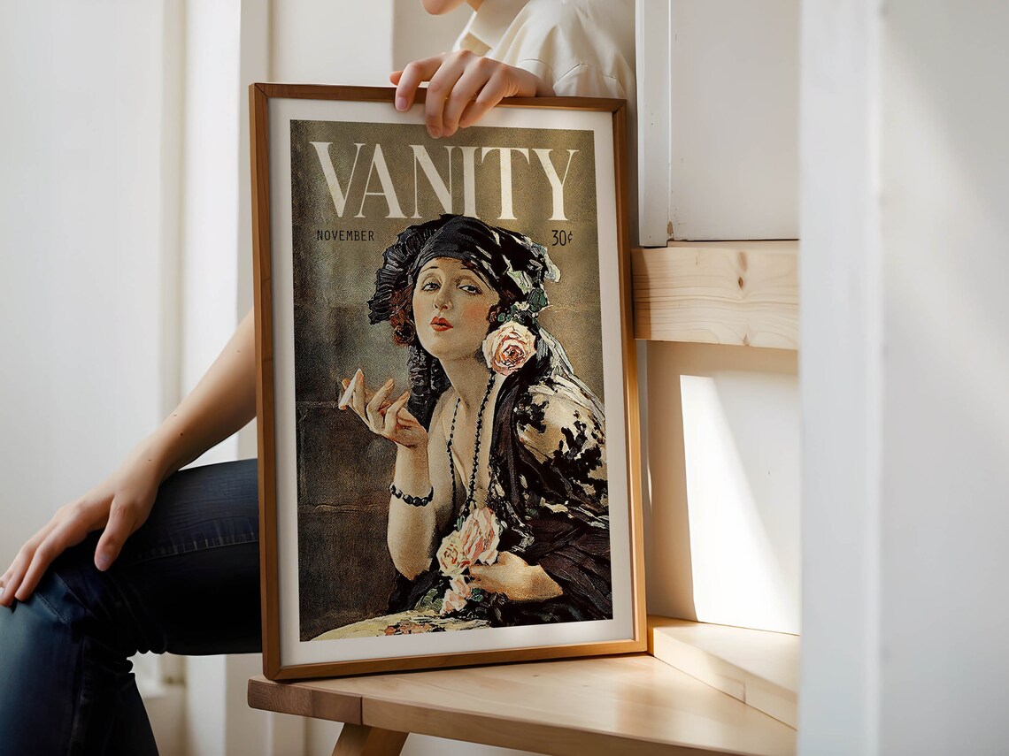 Vanity Bathroom Art Print, Vintage Ladies Room Decor