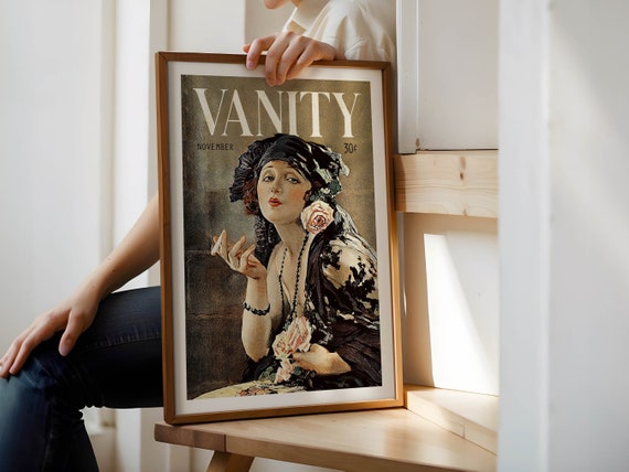 Vanity Bathroom Art Print, Vintage Ladies Room Decor