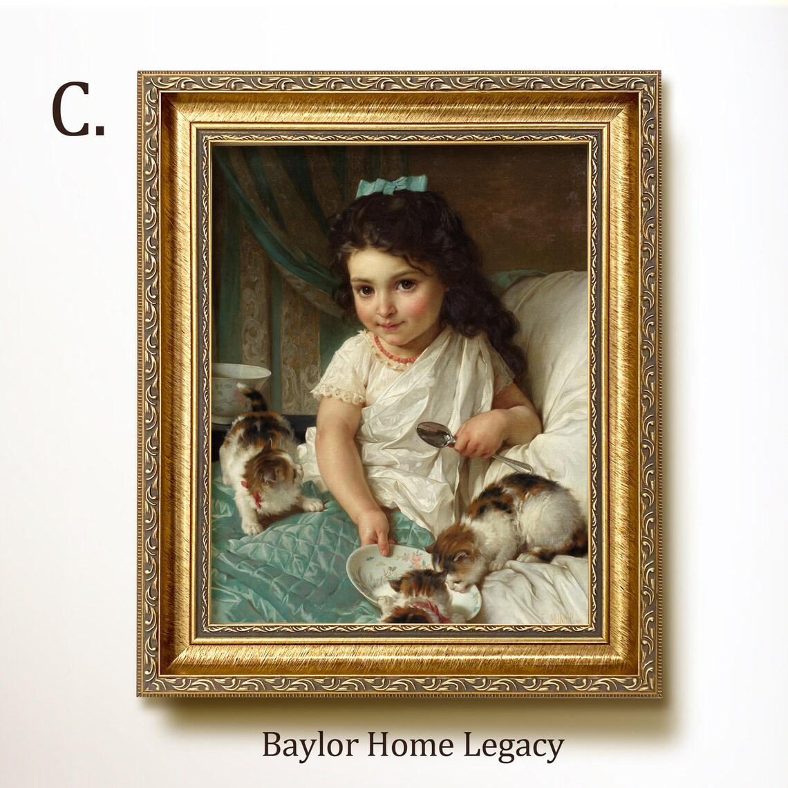 Girl and Kittens Oil Painting Print, Vintage Cat Art - Image 3