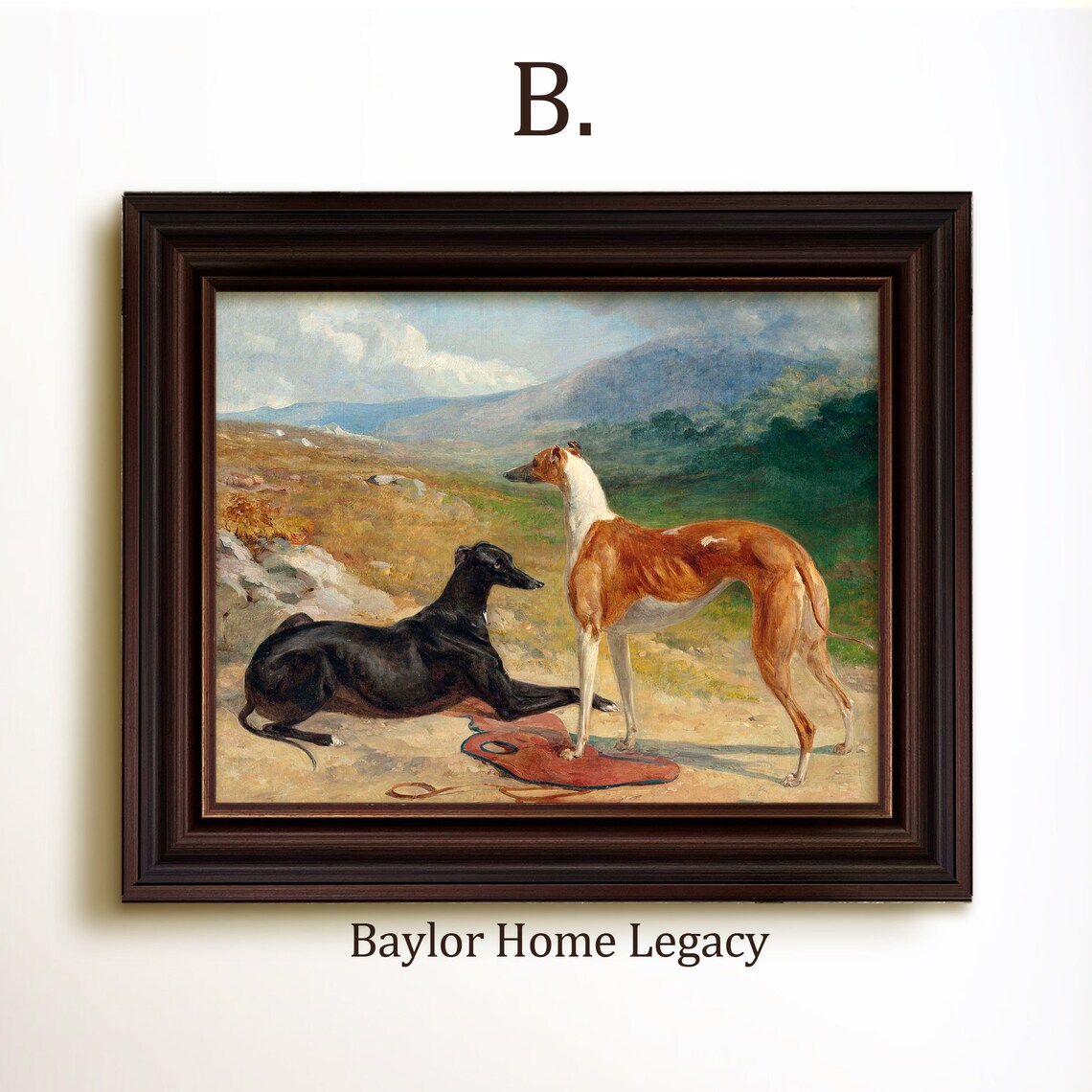 Greyhounds Antique Oil Painting Fine Art Print - Image 4