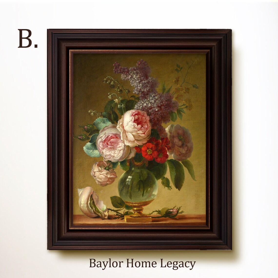 Vintage Still Life of Roses and a Seashell Art Print - Image 4