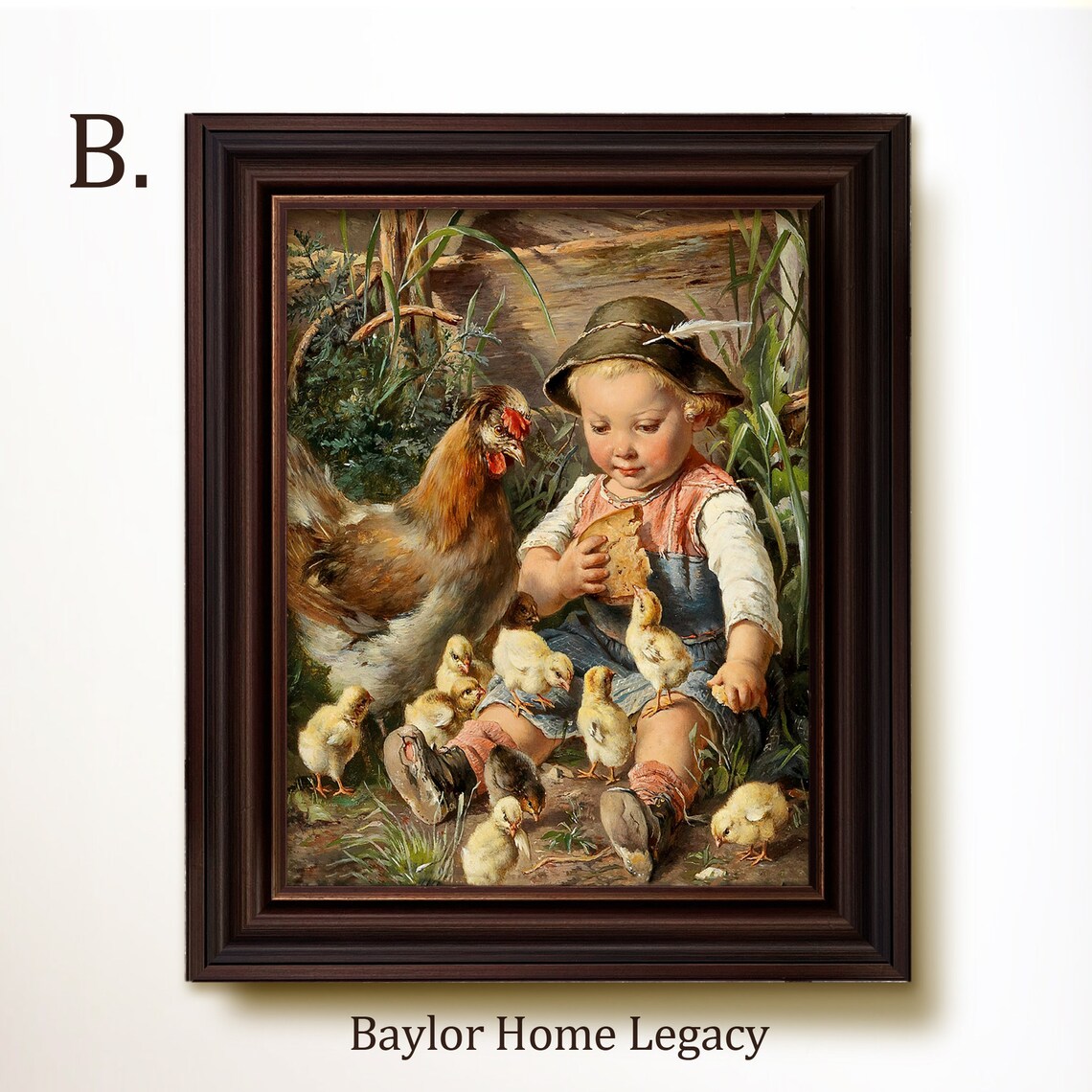 Little Boy With Chickens, Vintage Nursery Art Print - Image 4