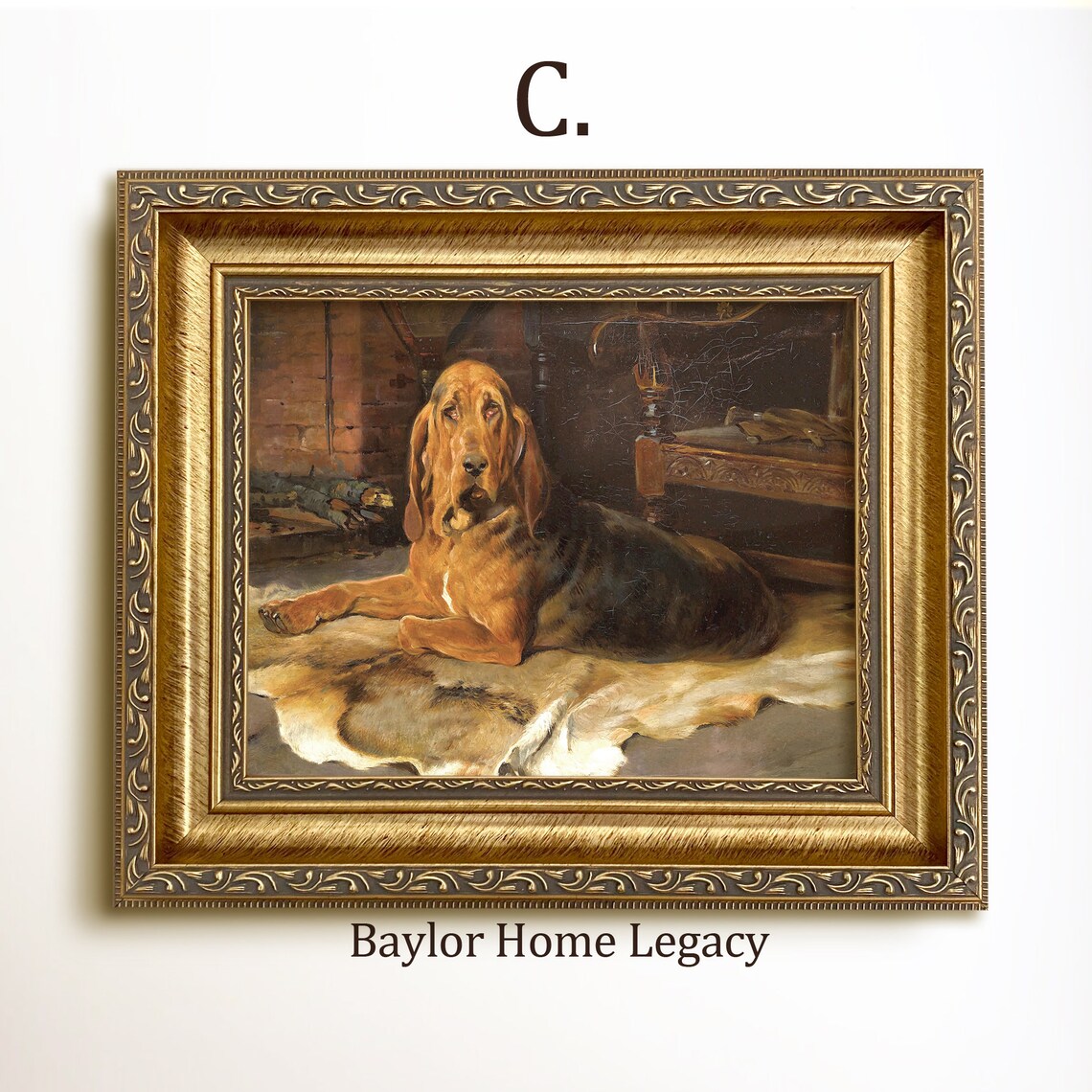 Bloodhound Laying on a Deerskin, Oil Painting Print - Image 4