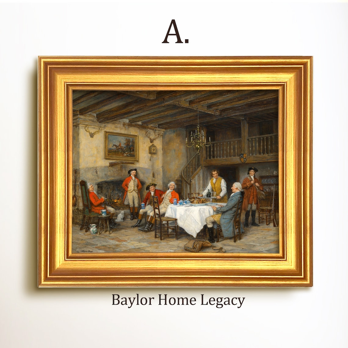Hunters at Tavern, 19th Century Oil Painting Art Print - Image 5