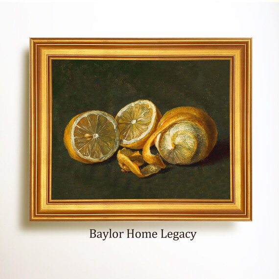 Framed Still Life Of Lemons Oil Painting Print Vintage Lemon Kitchen Art On Food Home Decor Picture