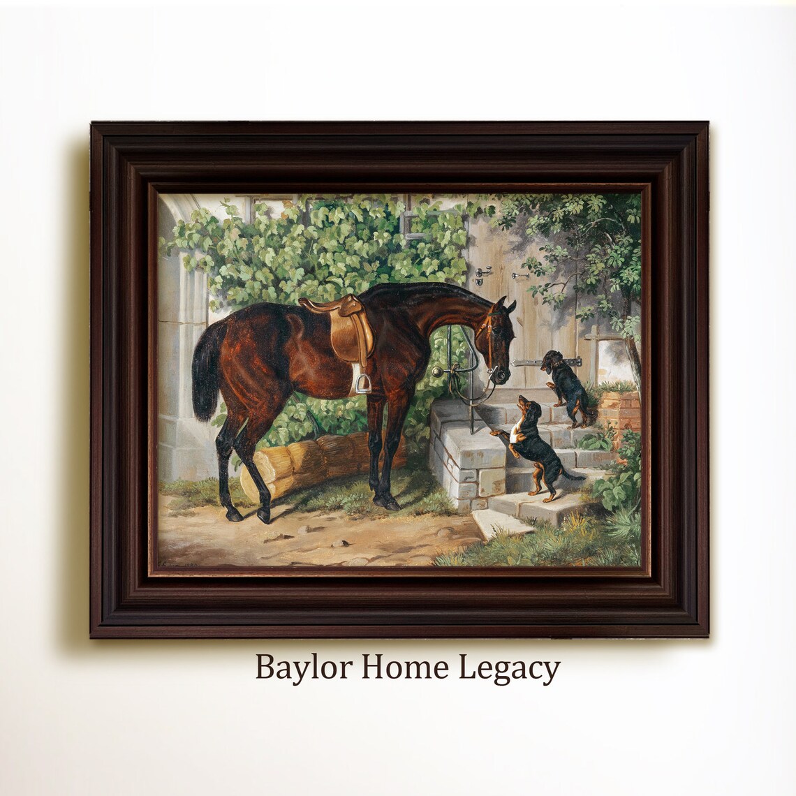 Horse and Dachshunds Painting Art Print, Dog Decor