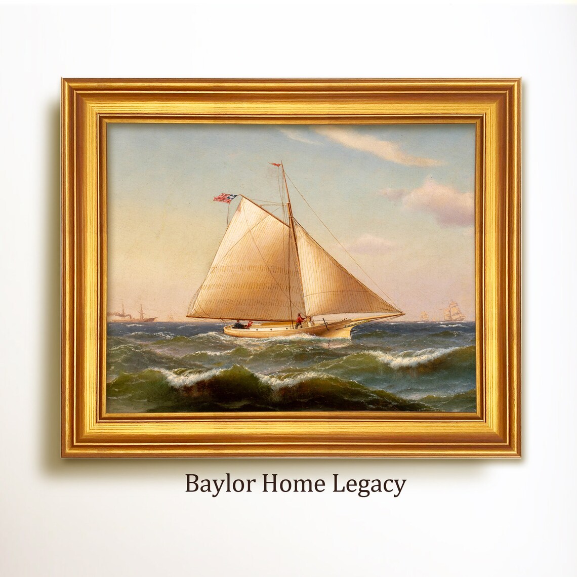 Sailboat Oil Painting Print, Antique Nautical Art