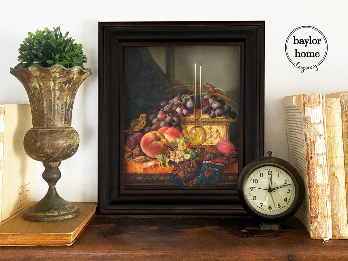 Still Life Of Grapes Peaches And Wine Glass Vintage Fruit Table Art Poster - Image 4