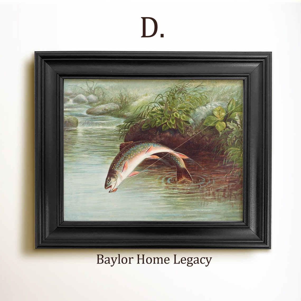Rainbow Trout Leaping Stream Fishing Scene Vintage Painting Art Print - Image 2