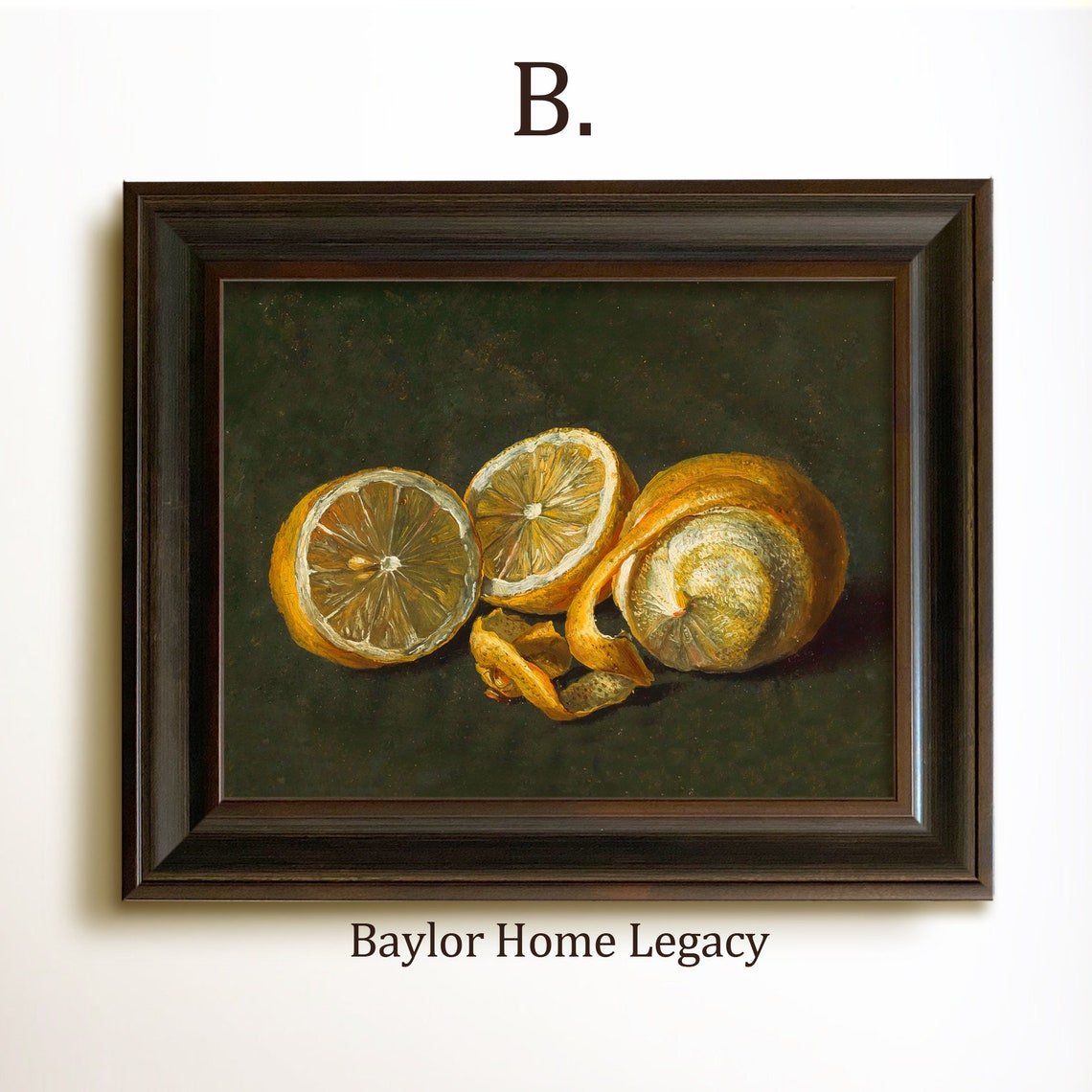 Vintage Still Life Lemons Peeled Citrus Dark Background Art Poster - Image 4