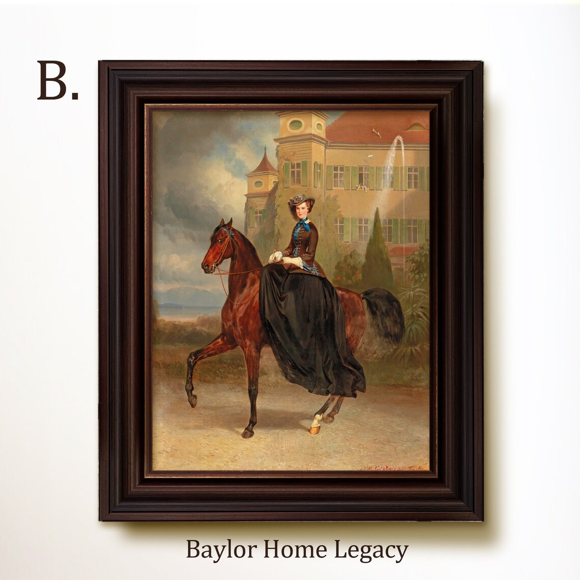 Lady On Horse Vintage Equestrian Castle Landscape Art Print - Image 4