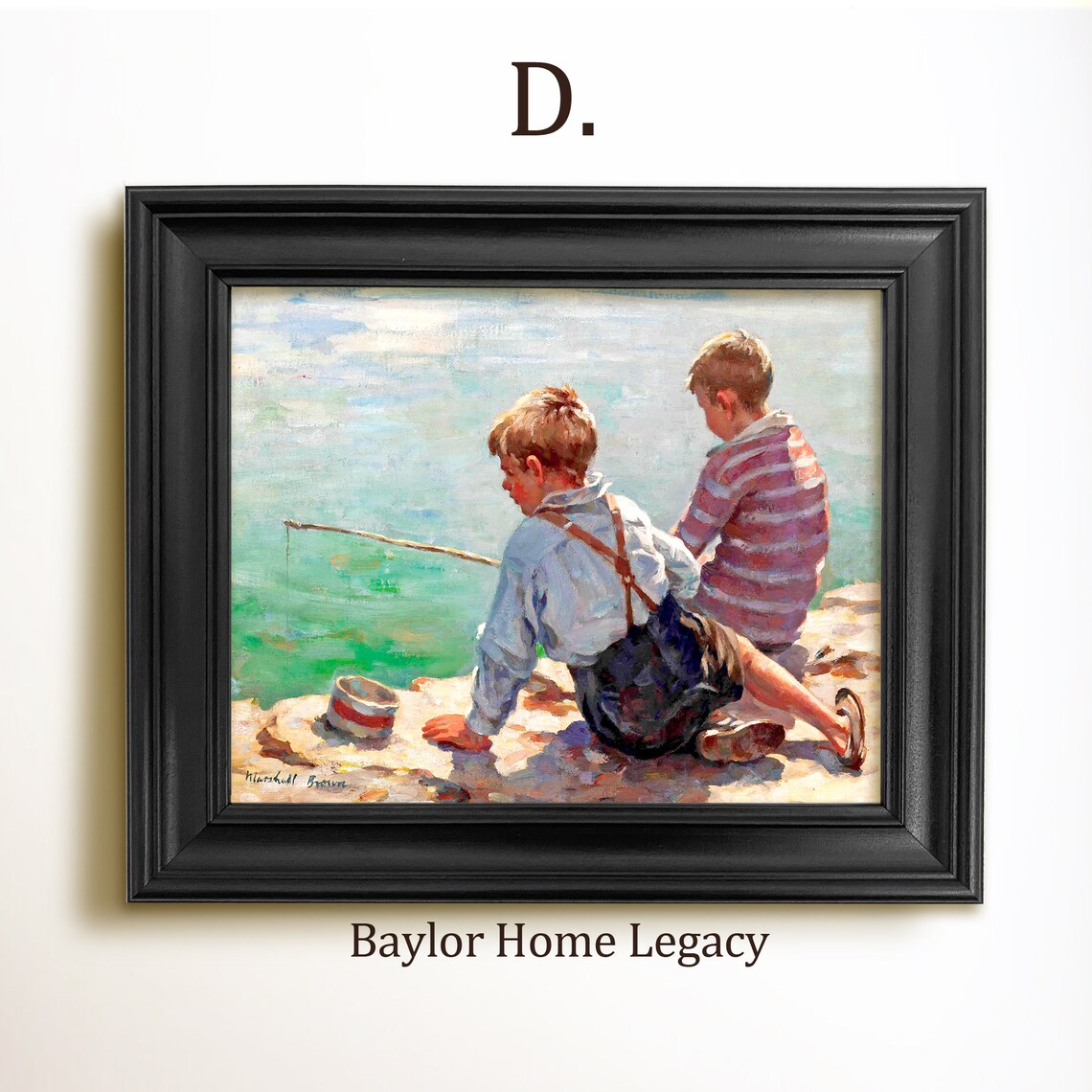 Boys Fishing Oil Painting Art Print, Antique Children - Image 2