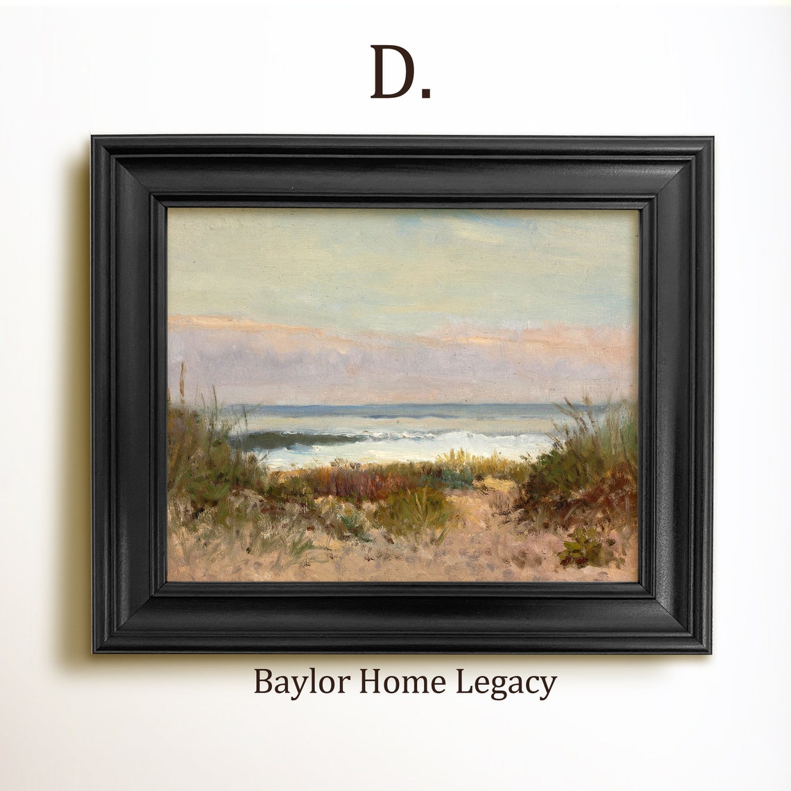 Framed Ocean Oil Painting Print On Ocean And Dunes Art Print Of Antique Painting In Wood Frame Seascape Fine Art Print - Image 2