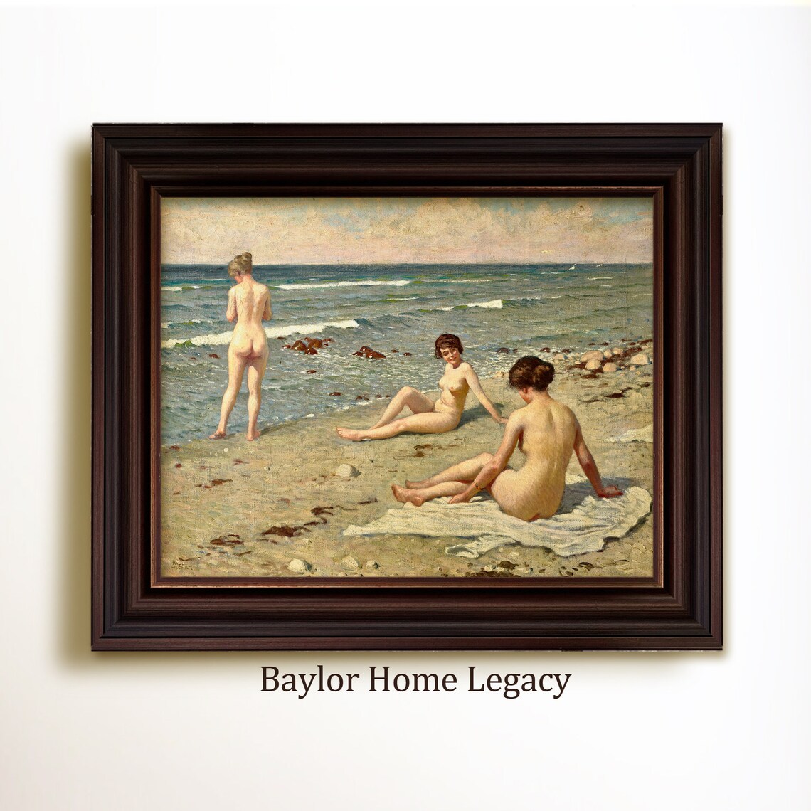 Nude Women Oil Painting Art Print, Antique Figure