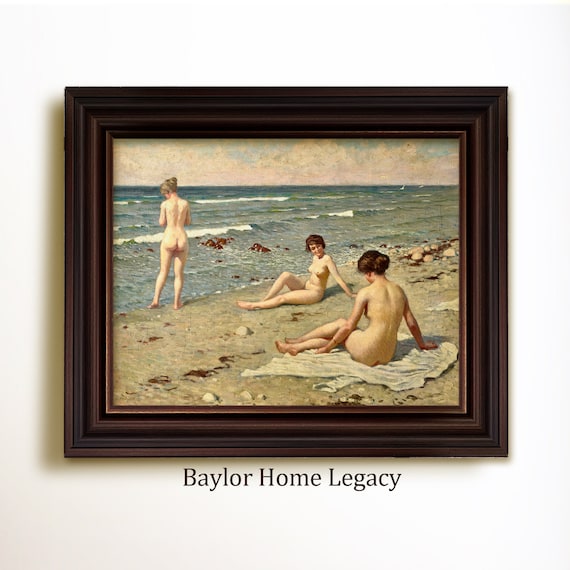 Nude Women Oil Painting Art Print, Antique Figure