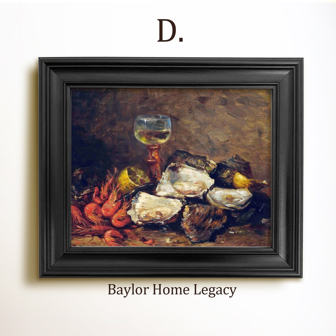 Still Life of Oysters, Prawns and Wine, Vintage Art Print - Image 2