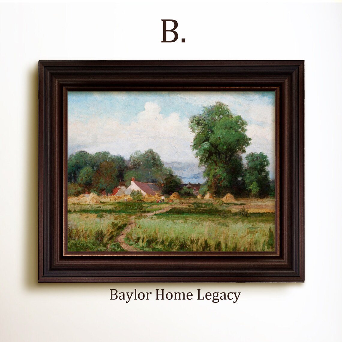Vintage Cottage Landscape Oil Painting Art Print - Image 4