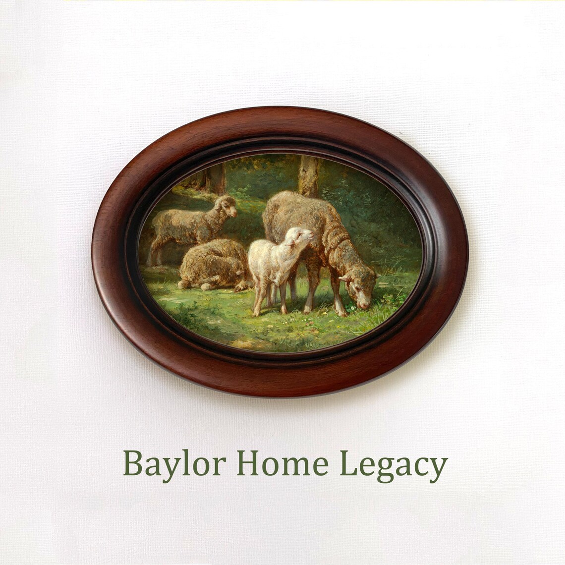 Oval Sheep Art Print, Antique Oil Painting Style