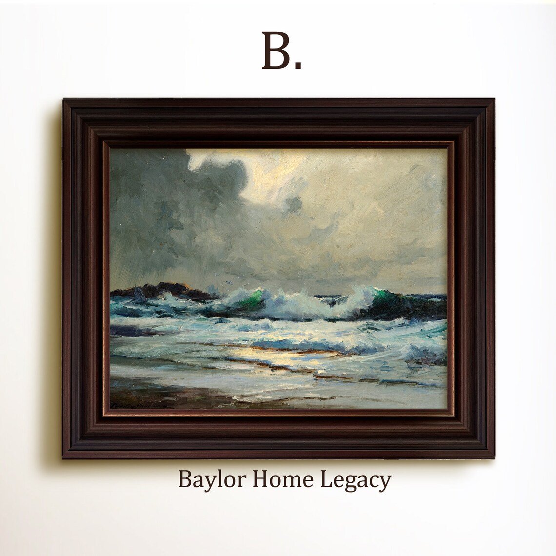Ocean Waves Oil Painting Print, Antique Seascape - Image 4