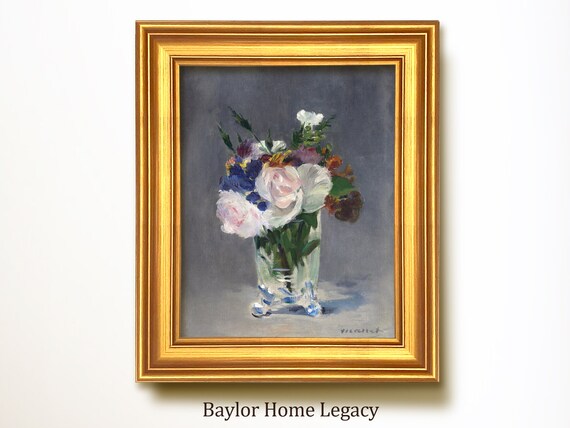 Framed Still Life Of Flowers Oil Painting Print Framed Vintage Floral Artwork Framed Floral Painting Of Flowers In A Crystal Vase