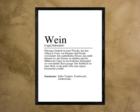 Wein German Wine Dictionary Definition Poetry Typography Poster