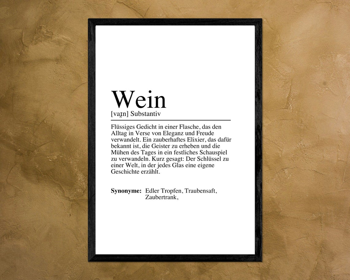 Wein German Wine Dictionary Definition Poetry Typography Poster
