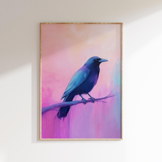 Pastel Crow Painting Pink Halloween Spooky Bird Decor Pinkoween Poster