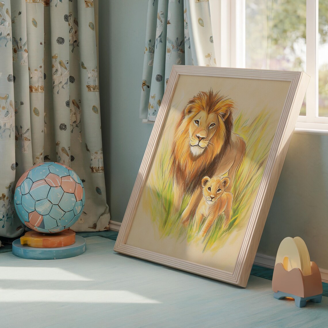 Nursery Lion And Baby Cub Safari Kids Room Animal King Decor Poster - Image 4