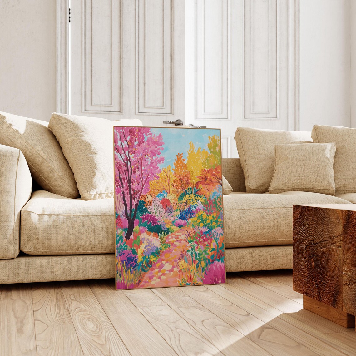 Colorful Abstract Forest Pink Orange Trees Floral Path Modern Wall Poster - Image 3