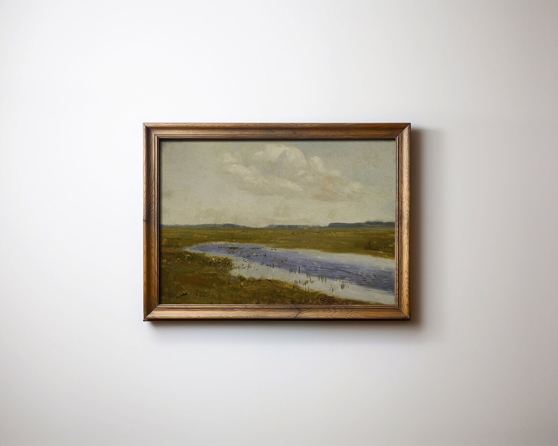 Moody River Through a Green Marsh Vintage Landscape Painting Poster - Image 2