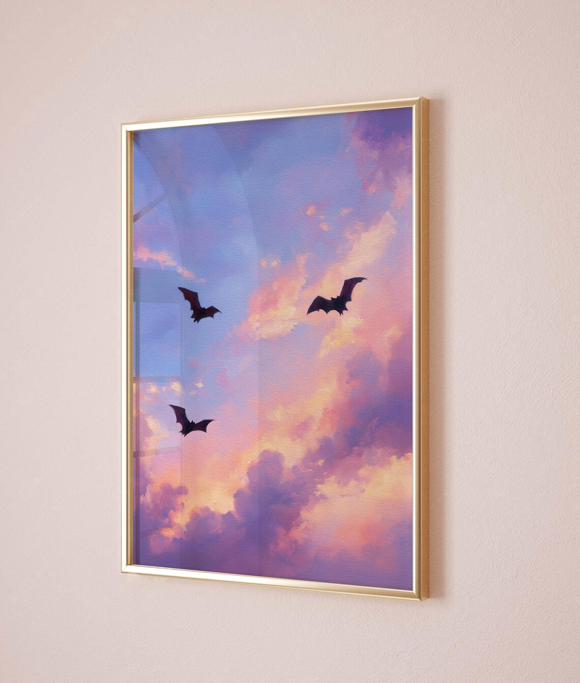 Bats Flying in a Pastel Sky, Pink Halloween Art Print - Image 4