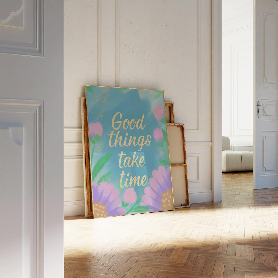 Good Things Take Time Quote Poster Pastel Floral Motivational Wall Art - Image 2