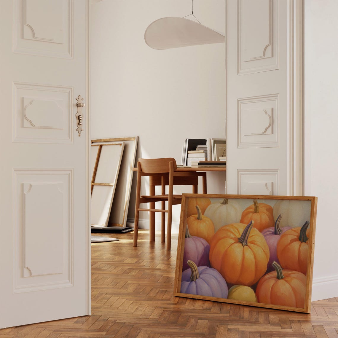Colorful Pumpkins in Orange Purple and White Still Life Poster - Image 3
