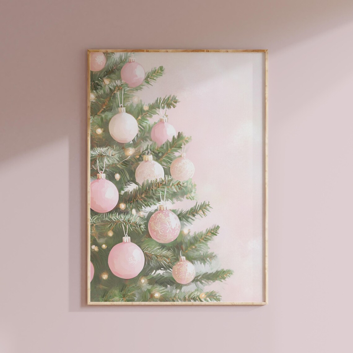 Pink Christmas Tree Ornaments Pastel Baubles Winter Holiday Decor Poster - Image 3