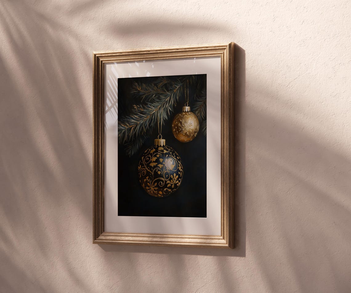 Vintage Black Gold Christmas Ornaments Dark Rustic Winter Decor Poster - Image 5