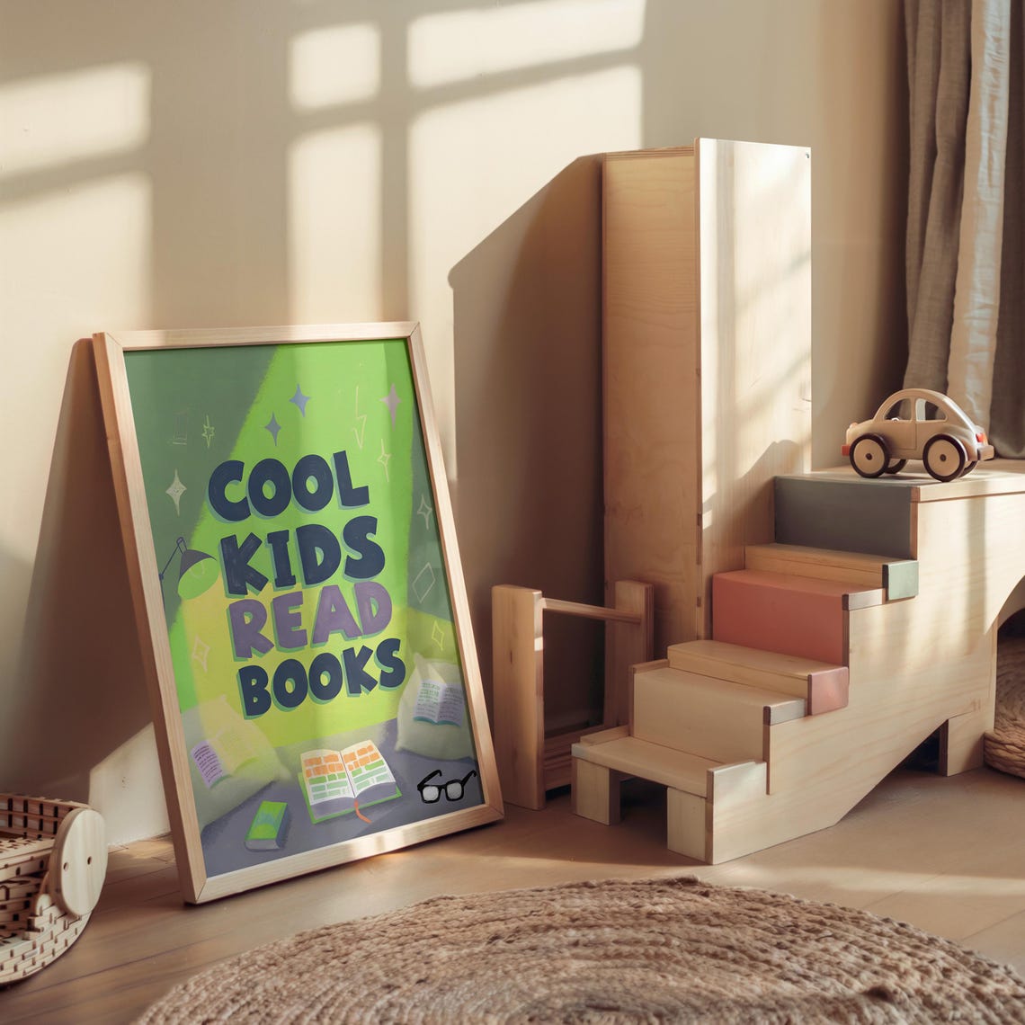 Cool Kids Read Books Green Reading Corner Classroom Kids Room Poster - Image 4