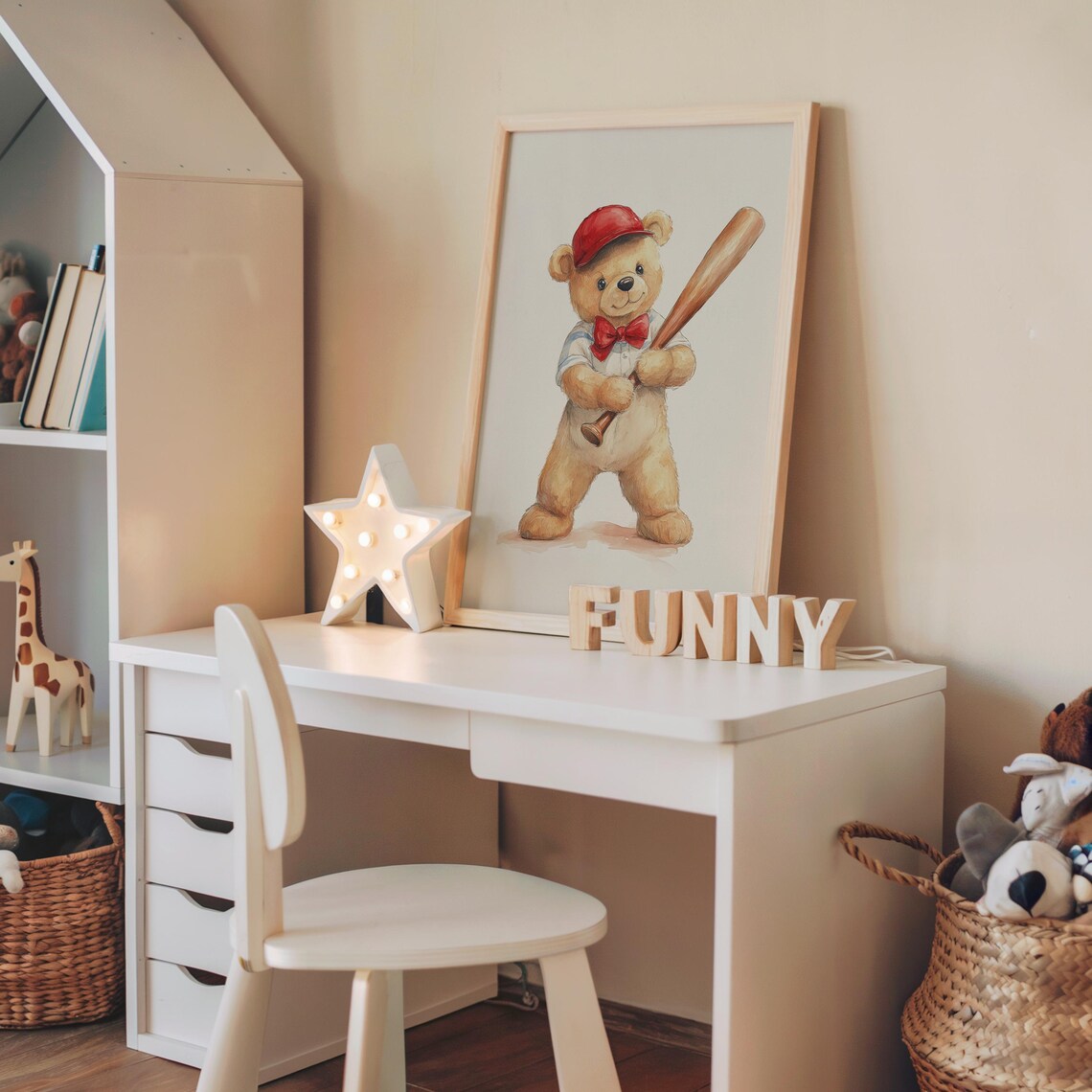 Nursery Teddy Bear Baseball Player Kids Room Sports Decor Poster - Image 4