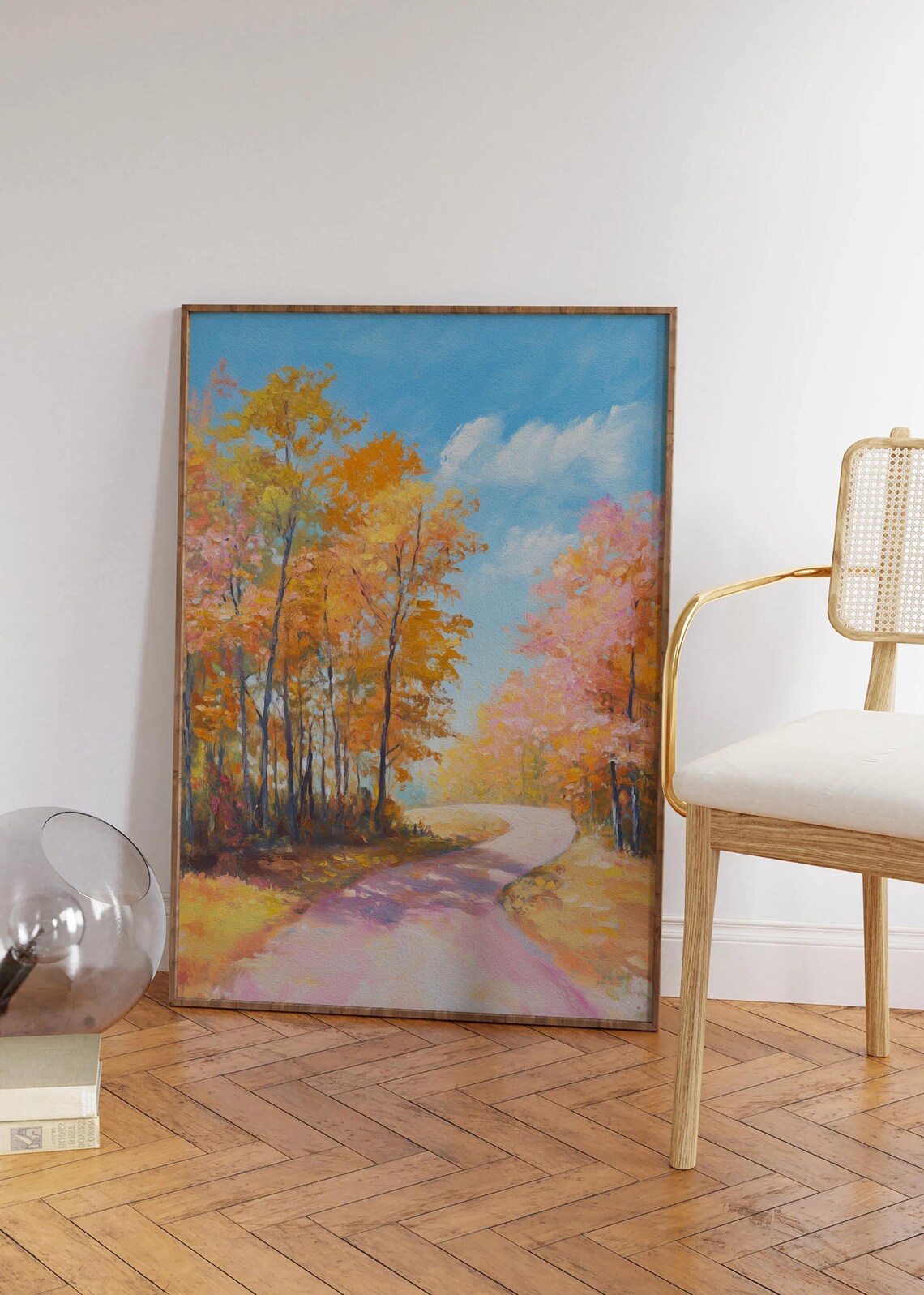 Winding Country Road Through Golden Autumn Forest Painting Poster - Image 4