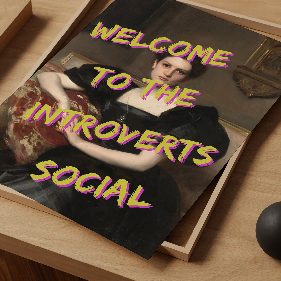Altered Art Print Introverts Social Poster Cute Quote Oil Painting Funny Wall Art Baroque Vintage Introverted Girl - Image 2