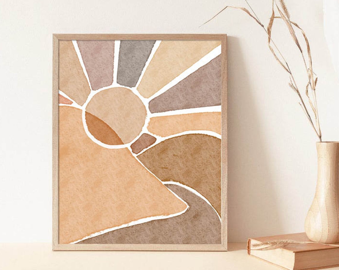 Burnt Orange Abstract Sunrise Geometric Terracotta Modern Wall Art - Image 3