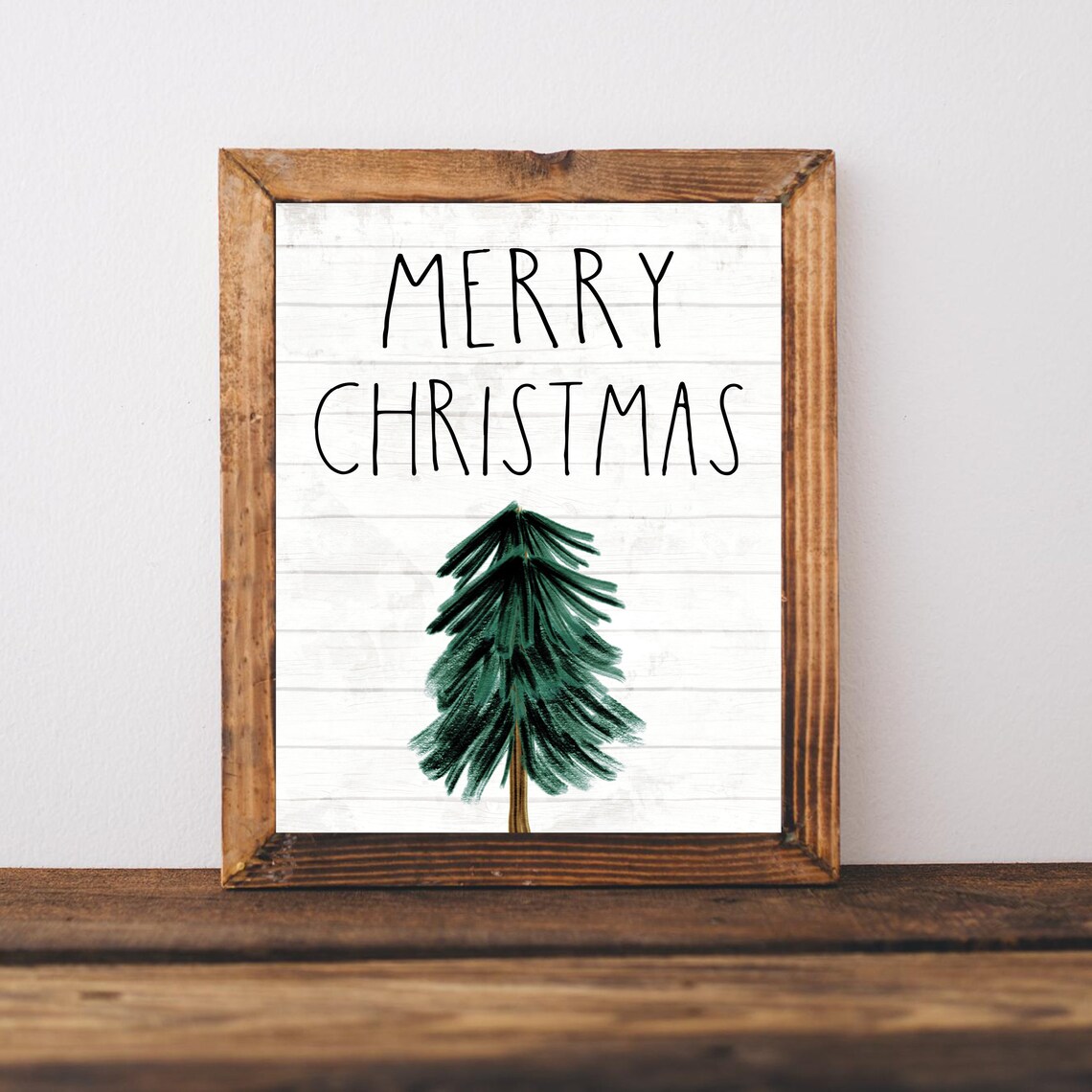 Merry Christmas Farmhouse Sign Watercolor Pine Tree Holiday Poster
