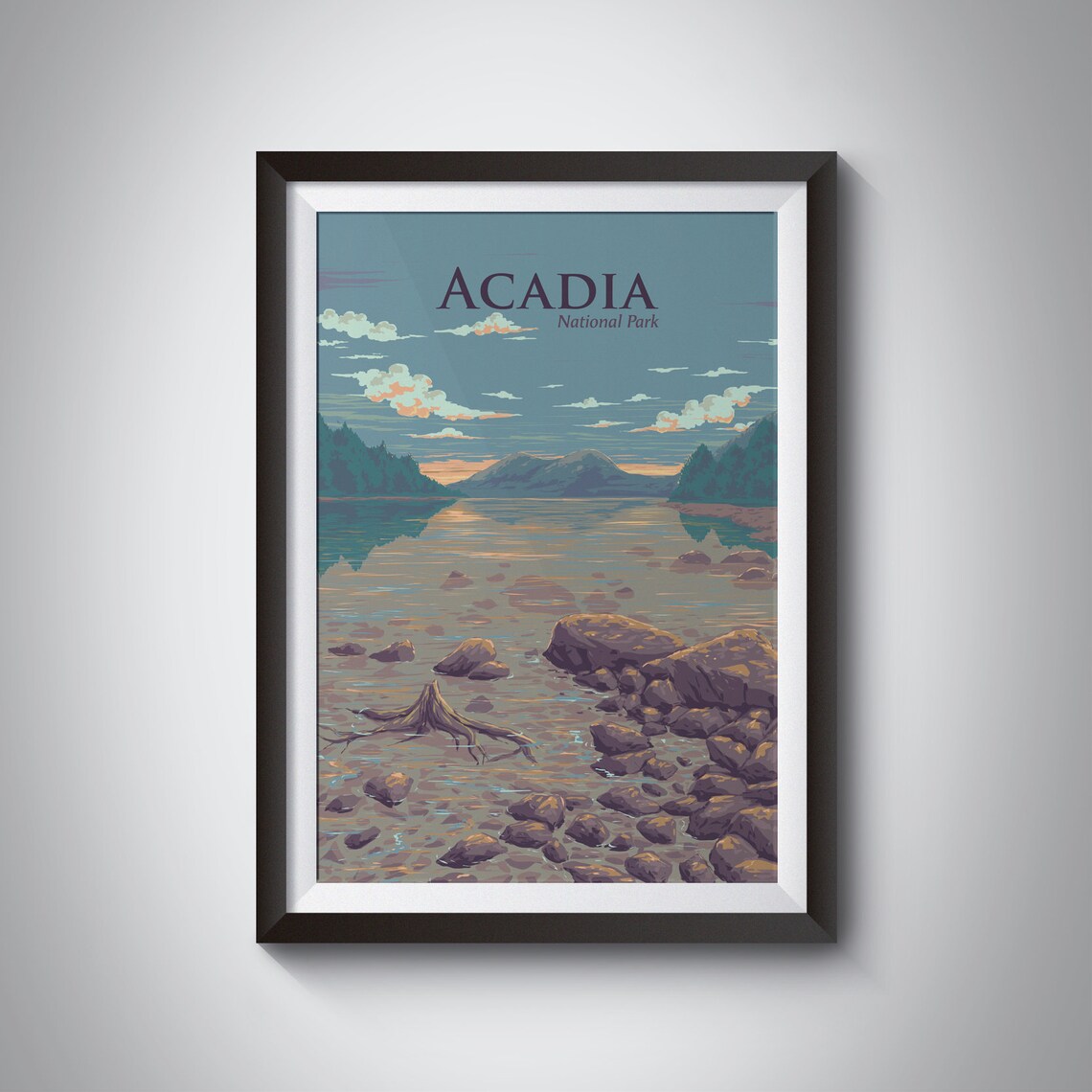 Acadia National Park Vintage Travel Poster, Maine USA